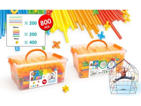 DŁUGIE SŁOMKI KONSTRUKCYJNE, KLOCKI, PATYCZKI OK. 800 SZTUK KUFEREK