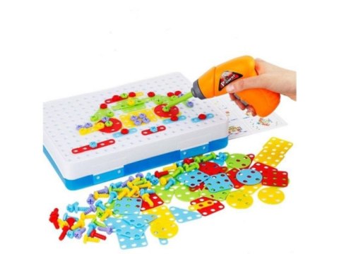 EDUKACYJNA UKŁADANKA,PUZZLE,KLOCKI KREATYWNA MOZAIKA, WKRĘTARKA 151 EL ZESTAW KONSTRUKCYJNY