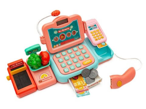 EDUKACYJNA SKLEPOWA KASA FISKALNA - MIKROFON, WAGA, CZYTNIK, AKCESORIA