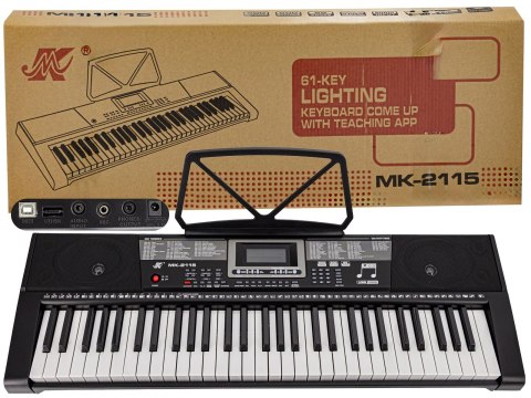 KEYBOARD MK-2115 ORGANY, 61 KLAWISZY, ZASILACZ, PODŚWIETLANE KLAWISZE