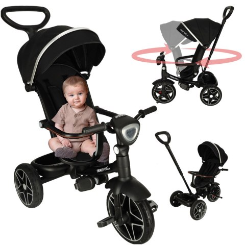 Rowerek trójkołowy TRIKE FIX Elite 2w1 z daszkiem obracany regulowany spacerówka prowadnik pasy czarny