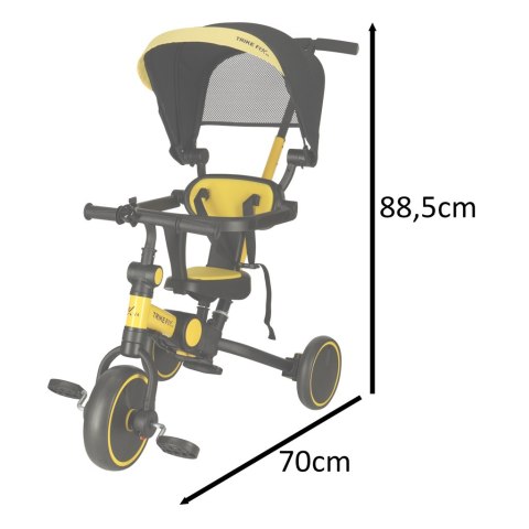 Rowerek trójkołowy TRIKE FIX V4 rower biegowy 6w1 daszek prowadnik pasy żółty czarny