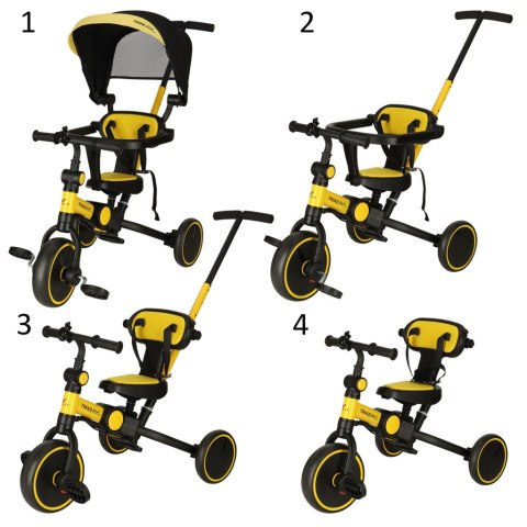 Rowerek trójkołowy TRIKE FIX V4 rower biegowy 6w1 daszek prowadnik pasy żółty czarny