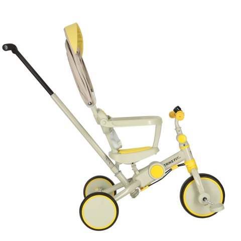 Rowerek trójkołowy TRIKE FIX V4 rower biegowy 6w1 daszek prowadnik pasy żółty szary
