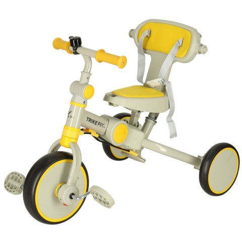 Rowerek trójkołowy TRIKE FIX V4 rower biegowy 6w1 daszek prowadnik pasy żółty szary