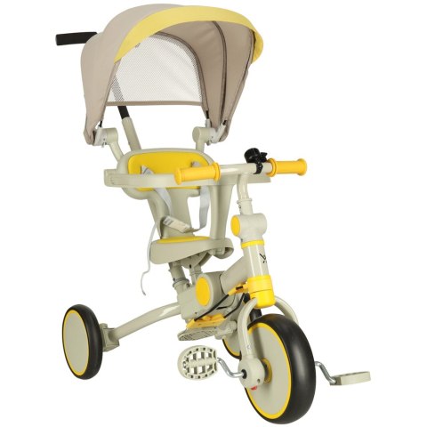 Rowerek trójkołowy TRIKE FIX V4 rower biegowy 6w1 daszek prowadnik pasy żółty szary