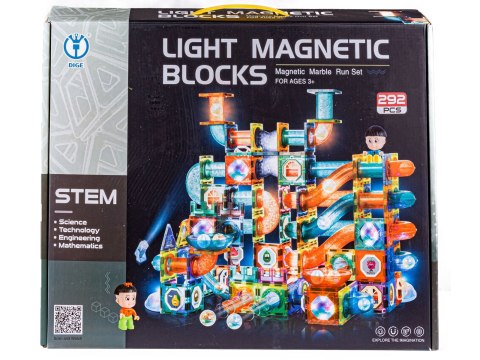 ŚWIECĄCE KLOCKI MAGNETYCZNE, TOR KULKOWY DLA KULEK 292 ELEMENTY KULODROM