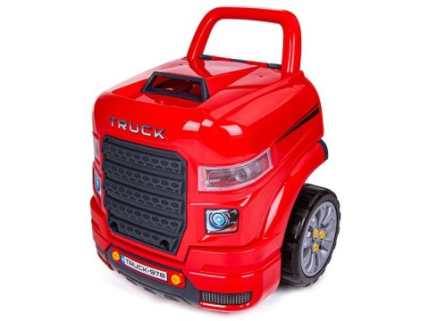 ZESTAW MECHANIKA, SAMOCHÓD AUTO SILNIK DO ROZKRĘCANIA, WARSZTAT 61 ELEMENTÓW, CIĘŻARÓWKA, CZERWONY TRUCK