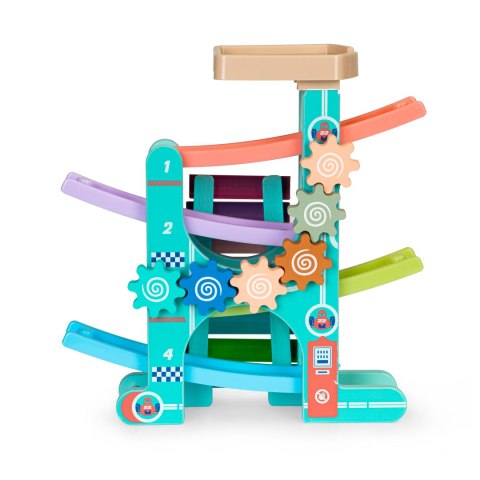 Drewniany tor zjeżdżalnia + 6 autek + cymbałki ECOTOYS Drewniany tor zjeżdżalnia + 6 autek + cymbałki ECOTOYS
