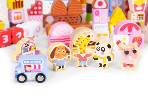 Drewniane klocki edukacyjne zestaw - Cukierkowe miasto 116 el. ECOTOYS Drewniane klocki edukacyjne zestaw - Cukierkowe miasto 116 el. ECOTOYS