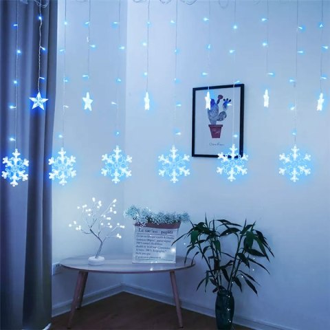 Lampki płatki śniegu gwiazdki świąteczne światełka kurtyna 138LED Lampki płatki śniegu gwiazdki świąteczne światełka kurtyna 138LED