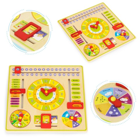 Drewniana tablica edukacyjna manipulacyjna kalendarz zegar ECOTOYS Drewniana tablica edukacyjna manipulacyjna kalendarz zegar ECOTOYS