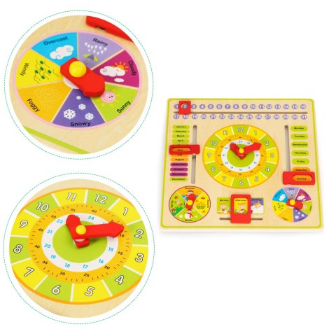 Drewniana tablica edukacyjna manipulacyjna kalendarz zegar ECOTOYS Drewniana tablica edukacyjna manipulacyjna kalendarz zegar ECOTOYS