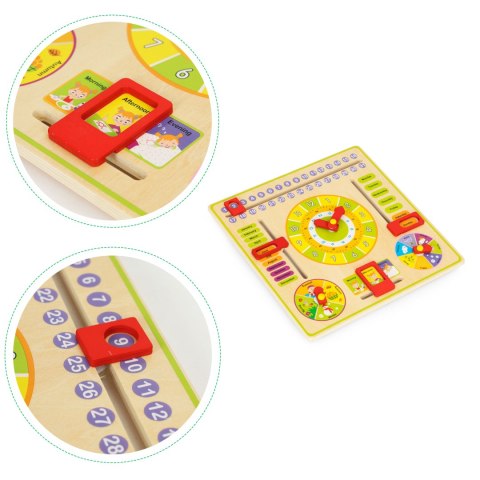 Drewniana tablica edukacyjna manipulacyjna kalendarz zegar ECOTOYS Drewniana tablica edukacyjna manipulacyjna kalendarz zegar ECOTOYS