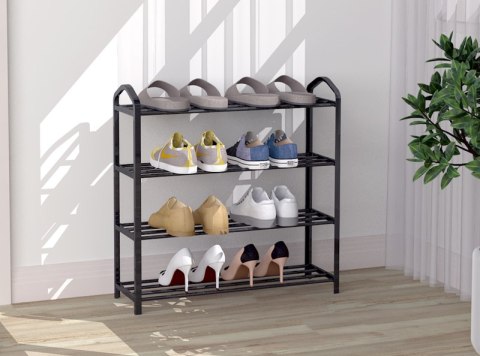 Regał na buty metalowy 4 półki 12 par butów czarny ModernHome Regał na buty metalowy 4 półki 12 par butów czarny ModernHome