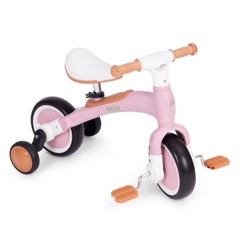 Rower rowerek biegowy z pedałami - treningowy kółka boczne 3w1 różowy ECOTOYS