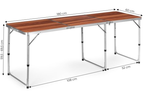 Stolik turystyczny stół składany kemping brązowy blat 180x60 cm MultiGarden