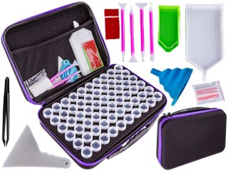 AKCESORIA HAFT DIAMENTOWY, ETUI + 60 POJEMNIKÓW + AKCESORIA ZESTAW DO DIAMOND PAINTING