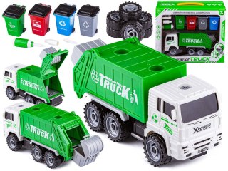 CIĘŻARÓWKA AUTO SAMOCHÓD ŚMIECIARKA DO ROZKRĘCANIA + ZESTAW KOSZY NA ŚMIECI