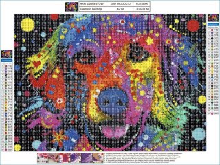 HAFT DIAMENTOWY, OBRAZ, MOZAIKA DIAMENTOWA DIAMOND PAINTING, ABSTRAKCYJNY PIES 40X30CM