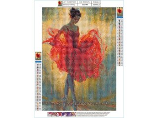 HAFT DIAMENTOWY, OBRAZ, MOZAIKA DIAMENTOWA DIAMOND PAINTING, BALETNICA W CZERWIENI 30X40CM