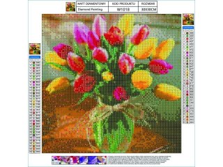 HAFT DIAMENTOWY, OBRAZ, MOZAIKA DIAMENTOWA DIAMOND PAINTING, BUKIET TULIPANÓW 30X30CM
