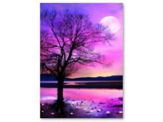 HAFT DIAMENTOWY, OBRAZ, MOZAIKA DIAMENTOWA DIAMOND PAINTING, DRZEWO - FIOLET 30X40CM