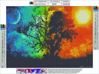 HAFT DIAMENTOWY, OBRAZ, MOZAIKA DIAMENTOWA DIAMOND PAINTING, DRZEWO - NOC I DZIEŃ 40X30CM