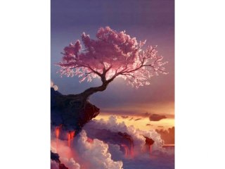 HAFT DIAMENTOWY, OBRAZ, MOZAIKA DIAMENTOWA DIAMOND PAINTING, DRZEWO W CHMURACH 30X40CM