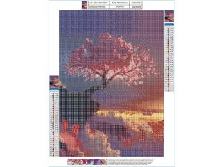 HAFT DIAMENTOWY, OBRAZ, MOZAIKA DIAMENTOWA DIAMOND PAINTING, DRZEWO W CHMURACH 30X40CM