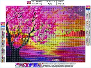 HAFT DIAMENTOWY, OBRAZ, MOZAIKA DIAMENTOWA DIAMOND PAINTING, DRZEWO WIOSNĄ 40X30CM