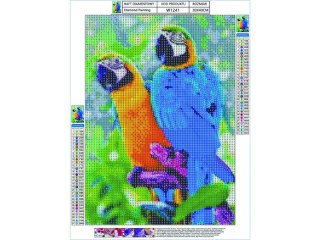 HAFT DIAMENTOWY, OBRAZ, MOZAIKA DIAMENTOWA DIAMOND PAINTING, DWIE PAPUGI 30X40CM