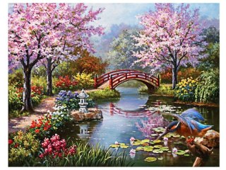 HAFT DIAMENTOWY, OBRAZ, MOZAIKA DIAMENTOWA DIAMOND PAINTING, JAPOŃSKI OGRÓD 40X30CM