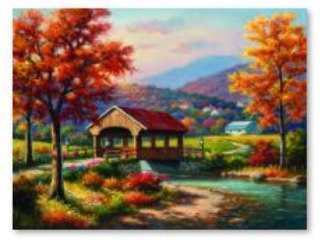HAFT DIAMENTOWY, OBRAZ, MOZAIKA DIAMENTOWA DIAMOND PAINTING, JESIENNY KRAJOBRAZ 40X30CM