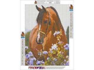 HAFT DIAMENTOWY, OBRAZ, MOZAIKA DIAMENTOWA DIAMOND PAINTING, KOŃ - ŁĄKA 30X40CM