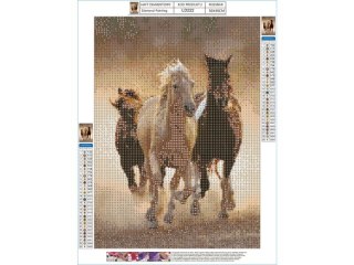 HAFT DIAMENTOWY, OBRAZ, MOZAIKA DIAMENTOWA DIAMOND PAINTING, KONIE W GALOPIE 30X40CM
