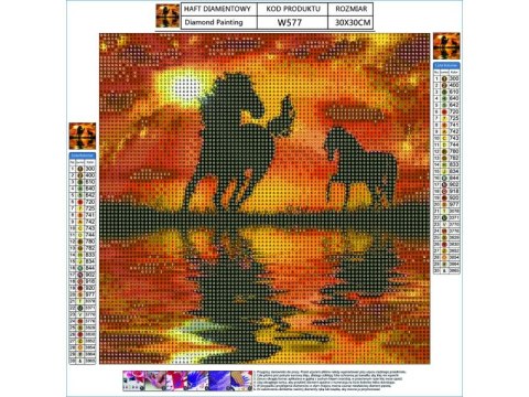 HAFT DIAMENTOWY, OBRAZ, MOZAIKA DIAMENTOWA DIAMOND PAINTING, KONIE - ZACHÓD SŁOŃCA 30X30CM HAFT DIAMENTOWY, OBRAZ, MOZAIKA DIAMENTOWA DIAMOND PAINTING, KONIE - ZACHÓD SŁOŃCA 30X30CM