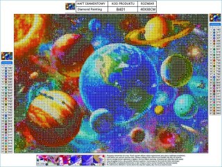 HAFT DIAMENTOWY, OBRAZ, MOZAIKA DIAMENTOWA DIAMOND PAINTING, KOSMOS, UKŁAD SŁONECZNY 40X30CM