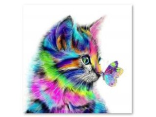 HAFT DIAMENTOWY, OBRAZ, MOZAIKA DIAMENTOWA DIAMOND PAINTING, KOT Z MOTYLKIEM 30X30CM
