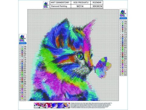 HAFT DIAMENTOWY, OBRAZ, MOZAIKA DIAMENTOWA DIAMOND PAINTING, KOT Z MOTYLKIEM 30X30CM HAFT DIAMENTOWY, OBRAZ, MOZAIKA DIAMENTOWA DIAMOND PAINTING, KOT Z MOTYLKIEM 30X30CM