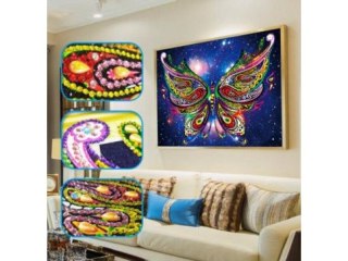 HAFT DIAMENTOWY, OBRAZ, MOZAIKA DIAMENTOWA DIAMOND PAINTING, MOTYL 30X40CM