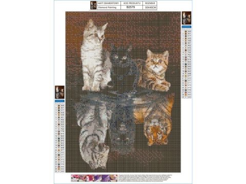 HAFT DIAMENTOWY, OBRAZ, MOZAIKA DIAMENTOWA DIAMOND PAINTING, ODBICIE LUSTRZANE - TRZY KOTY 30X40CM HAFT DIAMENTOWY, OBRAZ, MOZAIKA DIAMENTOWA DIAMOND PAINTING, ODBICIE LUSTRZANE - TRZY KOTY 30X40CM