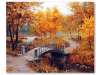 HAFT DIAMENTOWY, OBRAZ, MOZAIKA DIAMENTOWA DIAMOND PAINTING, PARK JESIENIĄ 40X30CM