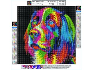 HAFT DIAMENTOWY, OBRAZ, MOZAIKA DIAMENTOWA DIAMOND PAINTING, PIES - KOLOR 30X30CM