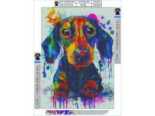 HAFT DIAMENTOWY, OBRAZ, MOZAIKA DIAMENTOWA DIAMOND PAINTING, PIES W KOLORZE 30X40CM