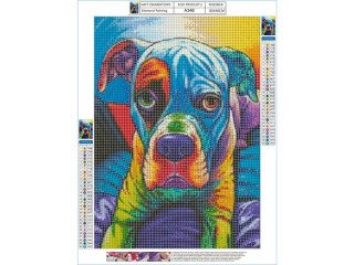 HAFT DIAMENTOWY, OBRAZ, MOZAIKA DIAMENTOWA DIAMOND PAINTING, PIES W KOLORZE 30X40CM