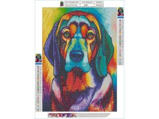 HAFT DIAMENTOWY, OBRAZ, MOZAIKA DIAMENTOWA DIAMOND PAINTING, PIES W KOLORZE 30X40CM