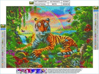HAFT DIAMENTOWY, OBRAZ, MOZAIKA DIAMENTOWA DIAMOND PAINTING, TYGRYS 40X30CM