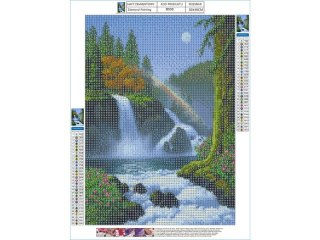HAFT DIAMENTOWY, OBRAZ, MOZAIKA DIAMENTOWA DIAMOND PAINTING, WODOSPAD Z TĘCZĄ 30X40CM