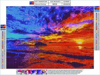 HAFT DIAMENTOWY, OBRAZ, MOZAIKA DIAMENTOWA DIAMOND PAINTING, ZACHÓD SŁOŃCA - OCEAN 40X30CM